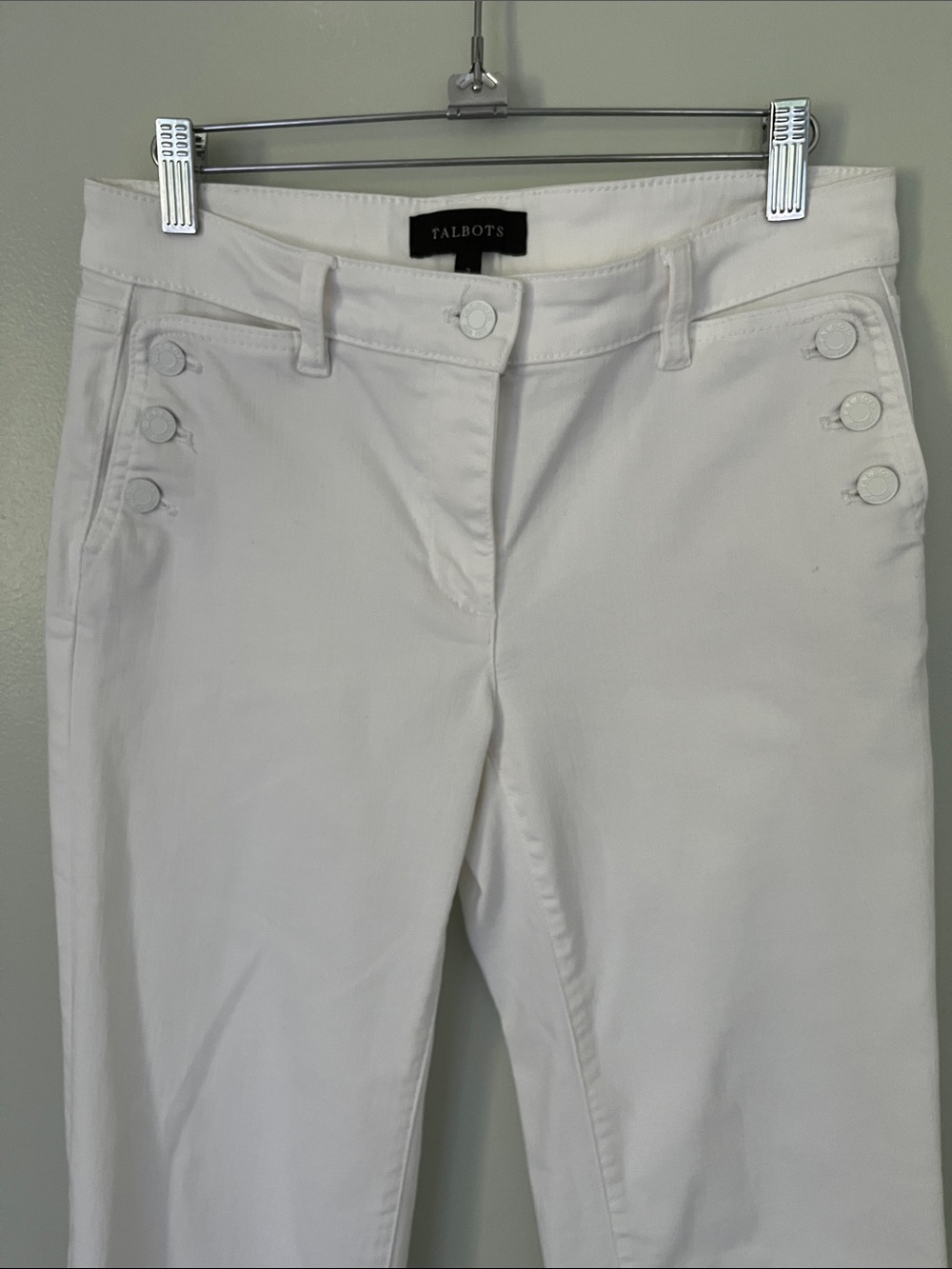 Talbots White Cropped Sailor Button Pants - Picture 2 of 7